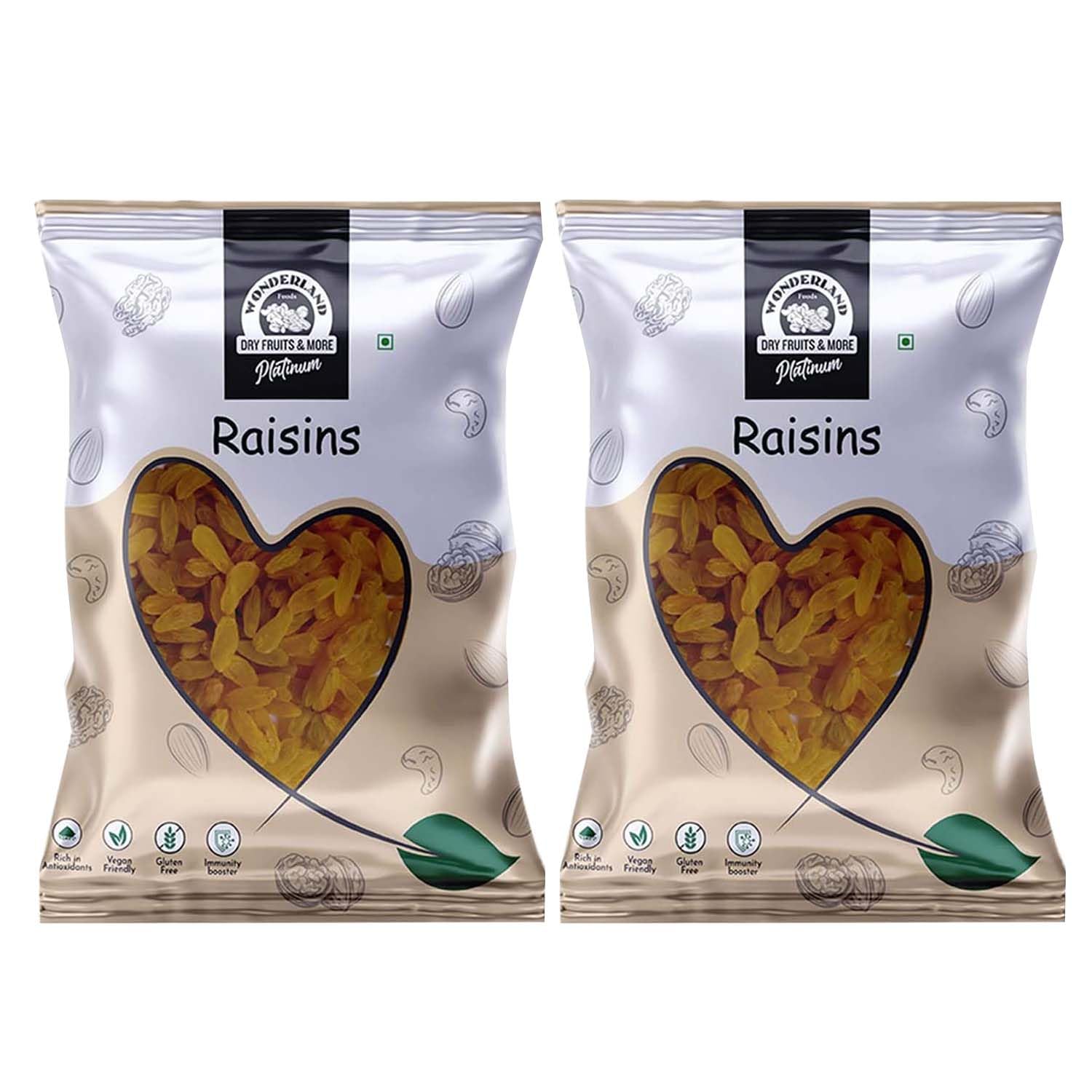 WONDERLAND FOODS (DEVICE) 1Kg (500g X 2) Platinum Raisin (Kishmish) Dried Grapes Pouch | Dry Fruits