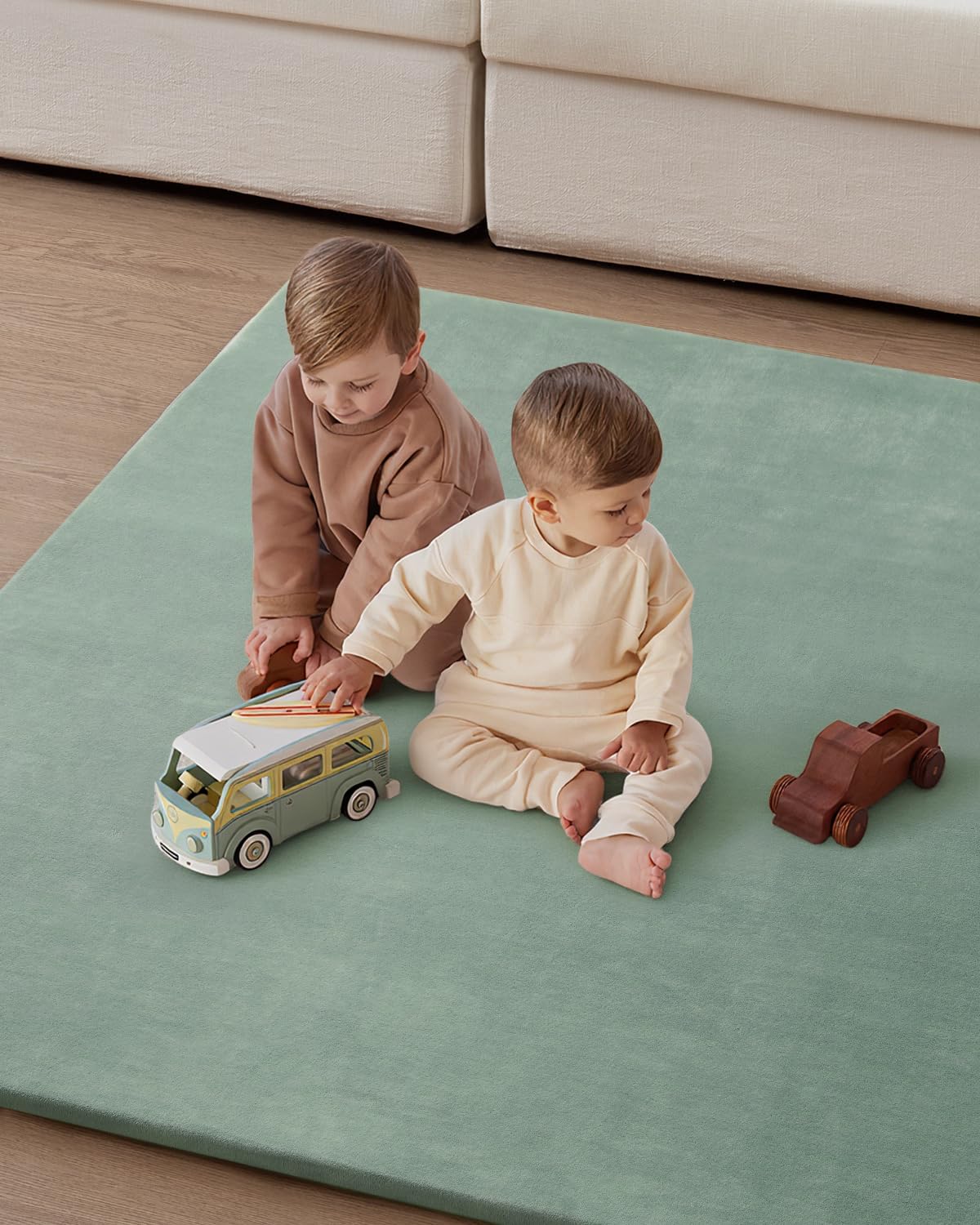 Blissful Diary Ultra Soft Baby Play Mat, 50x50 Floor Mat with Removable & Washable Slip-On Cover for Babies and Toddlers Infants, Sage Green