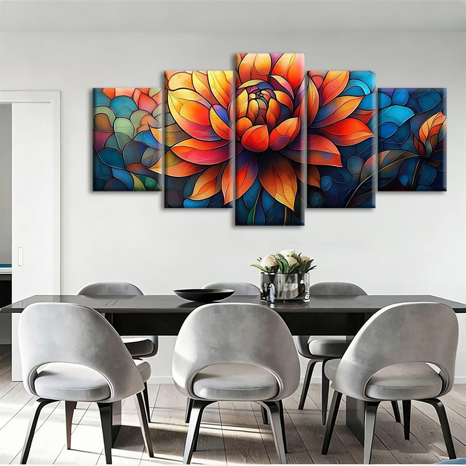 5 paneli diamentowe malowanie kwiaty, diamentowe malowanie dzieci kwiaty, 5D duży diamentowy obraz, ścieg krzyżykowy kompletny zestaw, DIY DIY dorosły do dekoracji ścian salonu 150x80cm W5-669