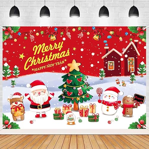 Miniatura 8 de Cartel de fondo de Feliz Navidad, decoraciones de fiesta de Navidad para niños, fondos rojos de Navidad para fotografía, nieve, árbol de Navidad,
