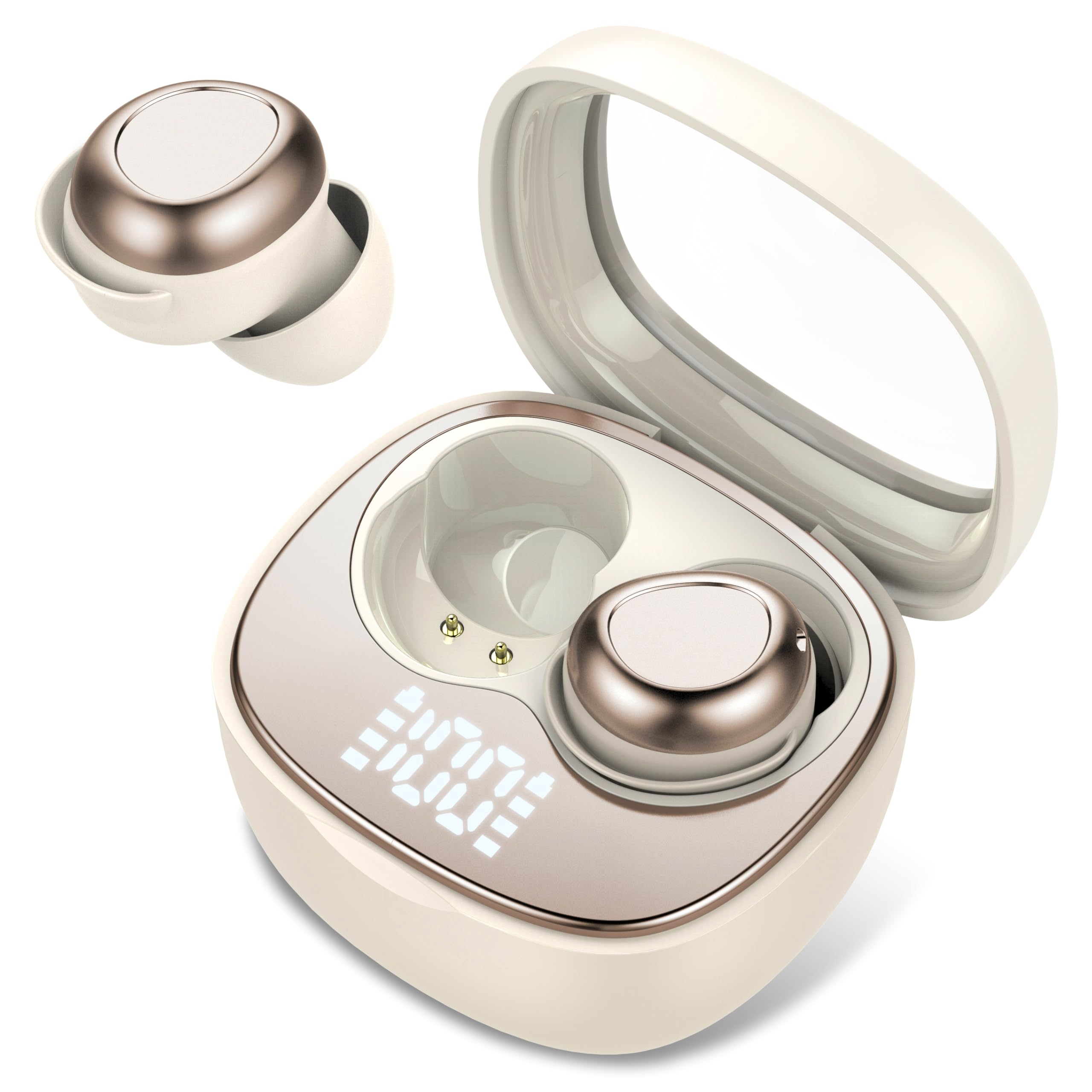 Doubc Mini cuffie per dormire, Bluetooth 5.4, in-ear, senza fili, con 25 ore di autonomia, morbide, suono delicato, comode da indossare, senza sensazione di pressione, beige