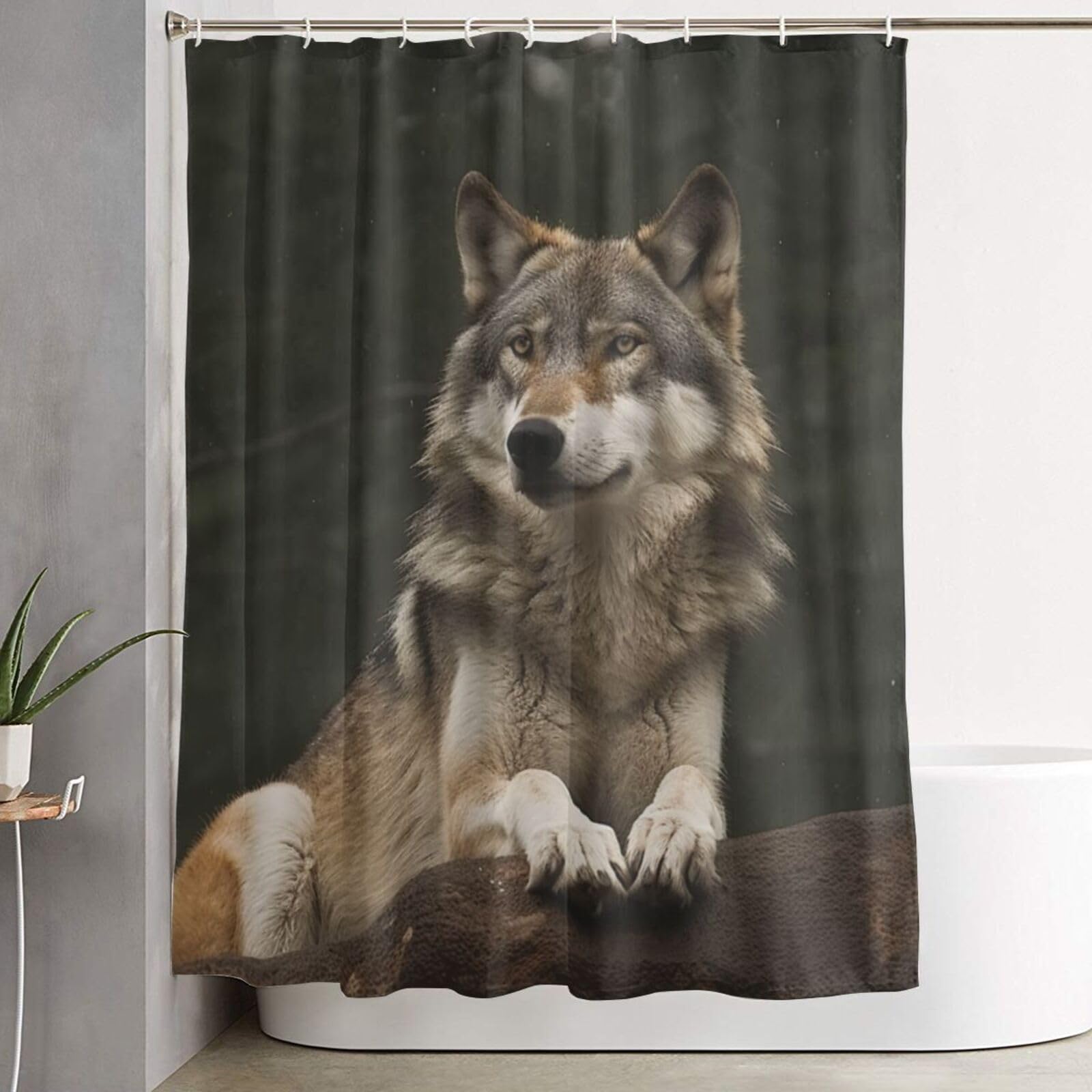 Rideau de douche loup gris 182,9x152,4 cm imperméable et épais avec ses 12 crochets