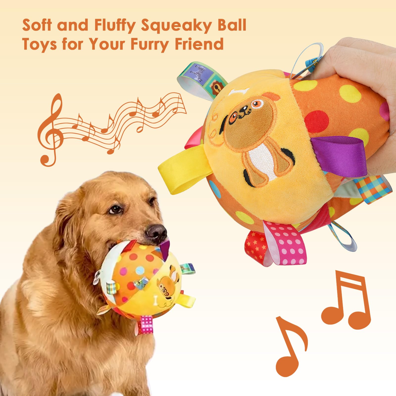 Letalong 6-Inch Dog Squeaky Plush Ball Toy - Soft Stuffed With Bell, Durable For Small To Large Dogs - View #3