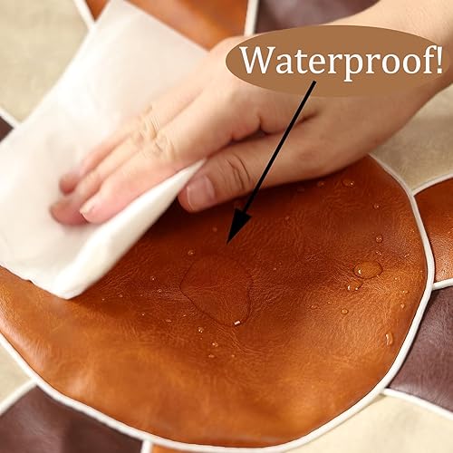 Miniatura 27 de Louis Donné Funda otomana marroquí sin relleno de 21 pulgadas, taburete de cuero sintético hecho a mano, funda redonda de almacenamiento, decoración