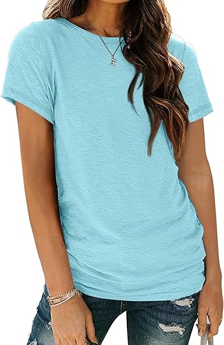 AUTOMET Women's Casual Shirt Soft Short Sleeve Round Neck Spring Summer Tops - 50% off
