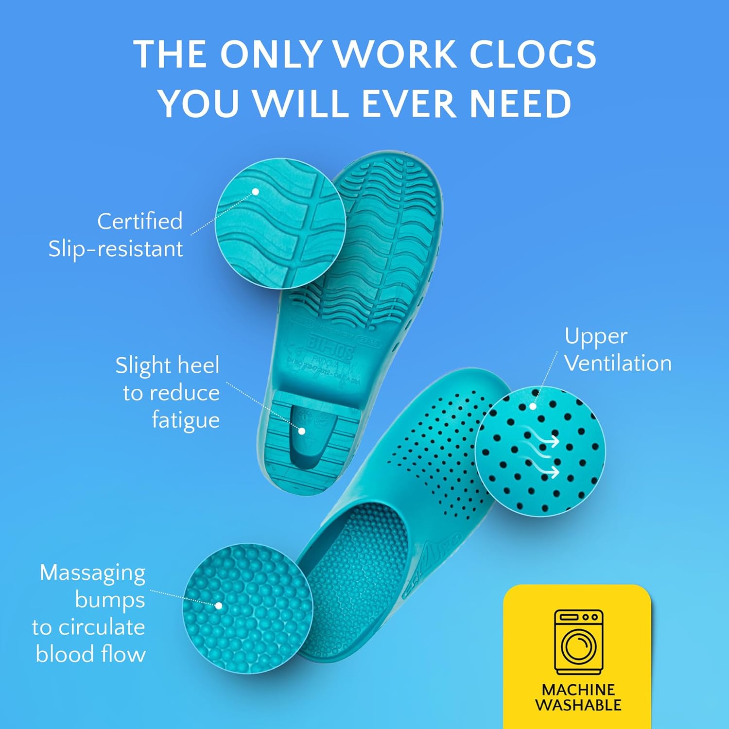 CALZURO Classic Work Clogs with Holes - Unisex Work Clogs for Women and Men - Non Slip Shoes - Autoclavable Rubber Kitchen Shoes and Nursing Clogs - Image 2