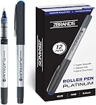 Platinum Rollerball Stylos, stylo à rotule à pointe fine, stylos à écrire, pointe micropoint fine, ensemble de stylo noir avec prise confortable (0.5mm) Conseil pour la revue, 12-Pack (Noir)