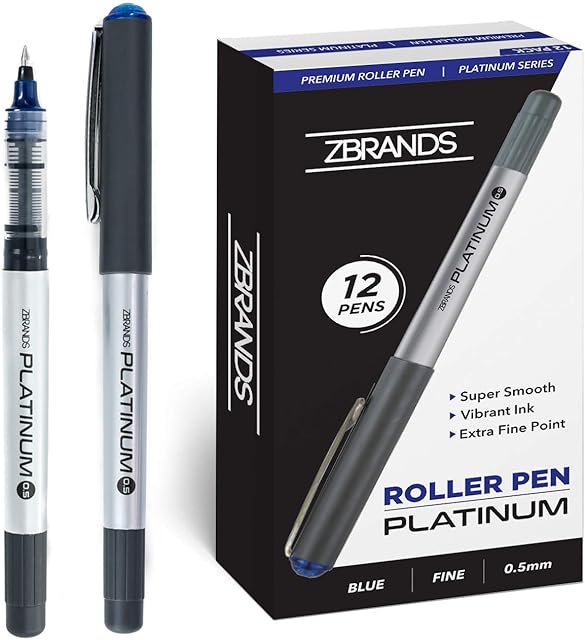 ZBRANDS // Liquid Ink Roller Pens, Micro Point (0.5mm), Platinum Rollerball Pen, 12-Pack, (Bold Blue)