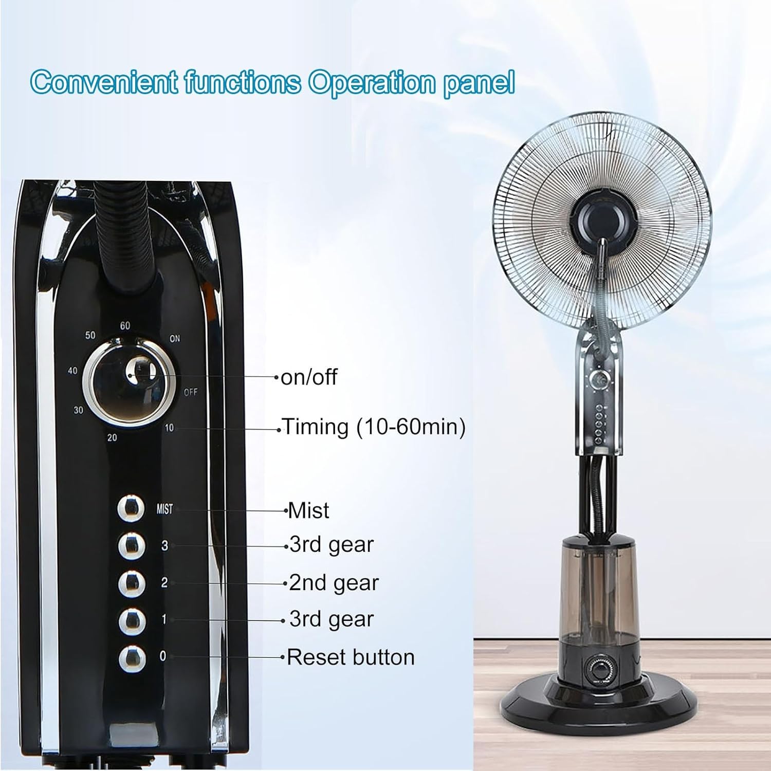 Misting Fans for Outside, Outdoor Misting Fan with Water Tank, Oscillating Misting Fan, 3 Cooling Speeds, One-Key Shaking Head, Timing, Cooling Misters Features (Black 43cm/17in)