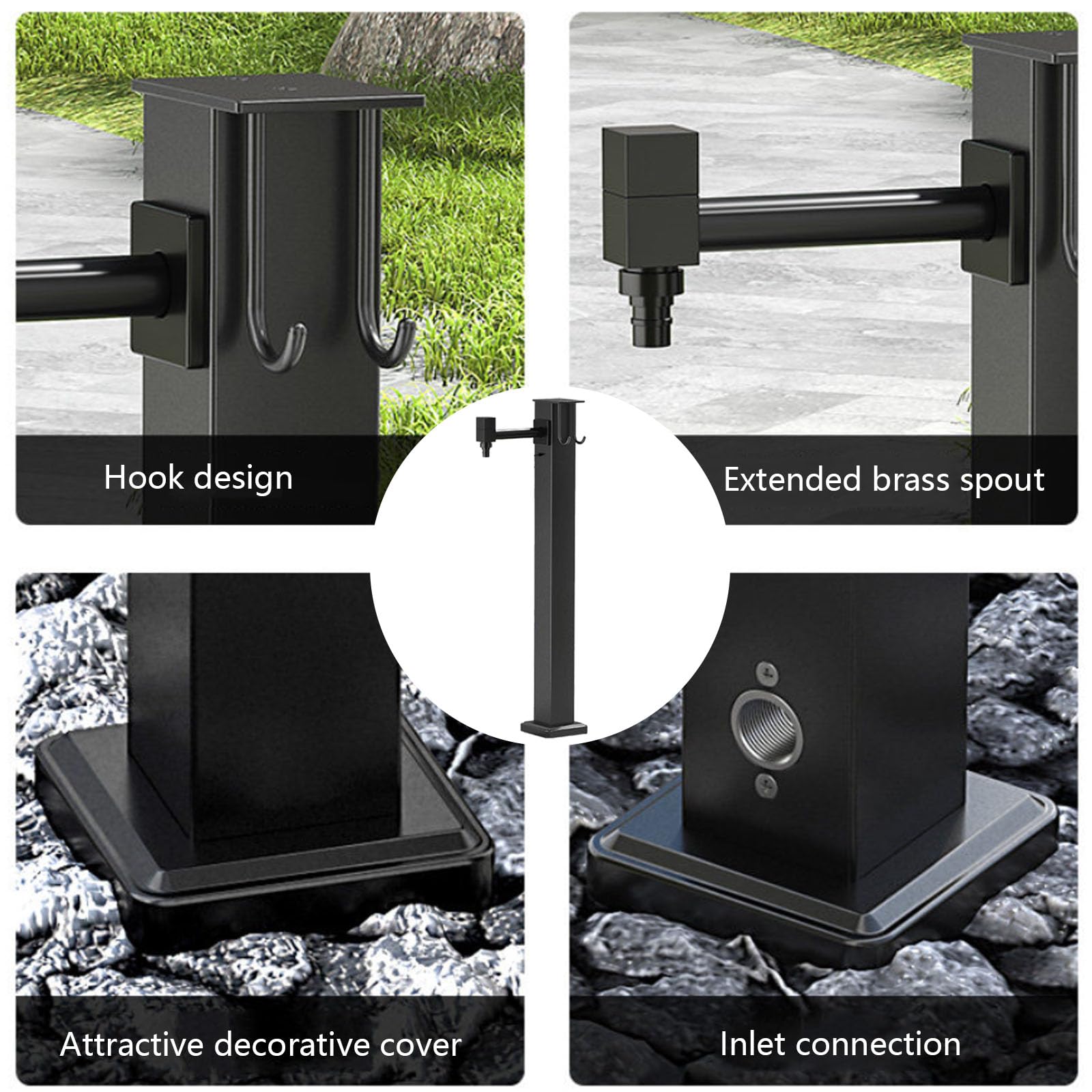 Colonne D'Eau ExtéRieure Avec Robinet Colonne D'Eau Verticale En Acier Inoxydable 304 Pour Jardin Options D'EntréE LatéRale/InféRieure Disponibles Avec Conception à Croc Bottom inlet + spray gun 80cm