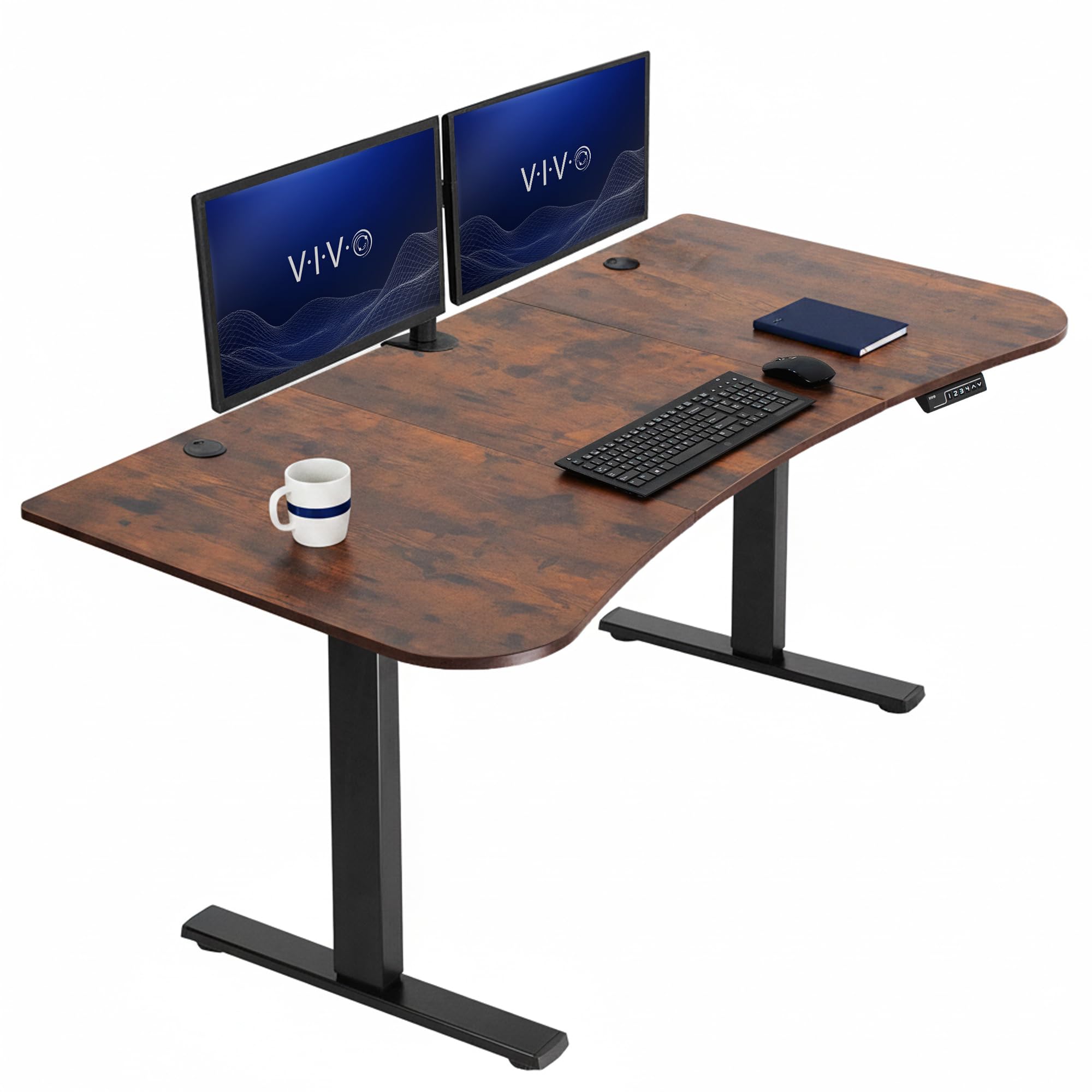 VIVO Electric 63 x 32 in Rustic Standing Desk, Memory Height Adjustment, 1B Series, Holds 220 lbs, Vintage Brown Top Black Frame, DESK-KIT-1B1N