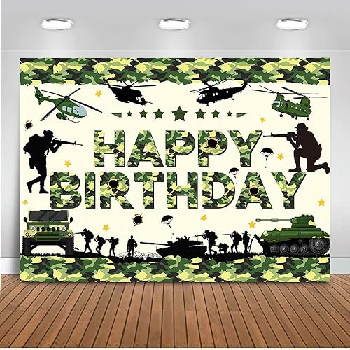Mocsicka Telón de fondo de camuflaje para fiesta de cumpleaños del ejército, decoración de fondo de fiesta de cumpleaños de camuflaje para niños,