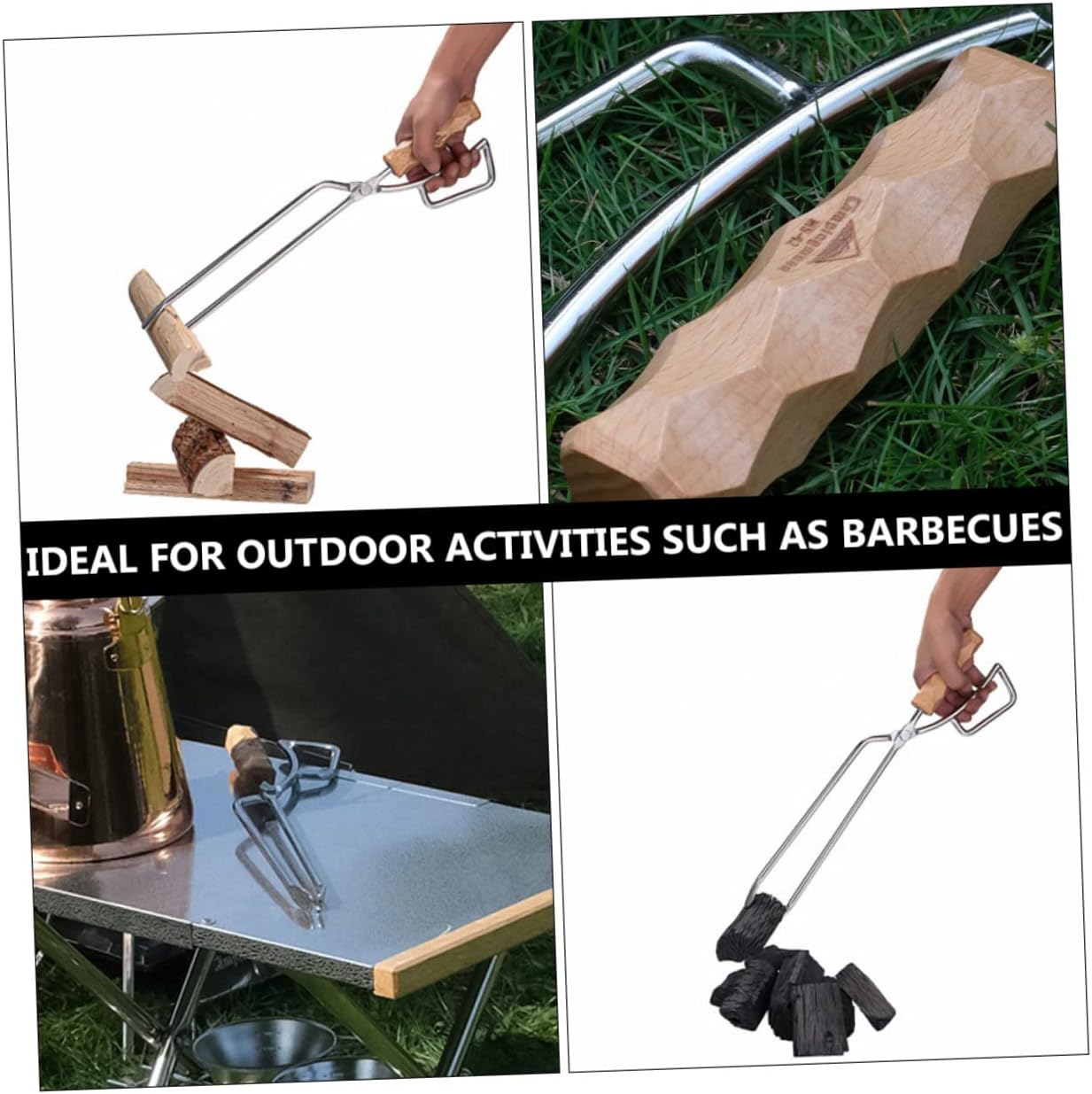 Firewood Carrier Handles Clamp Barbecue Clip Tongs for Grill Stainless Steel
