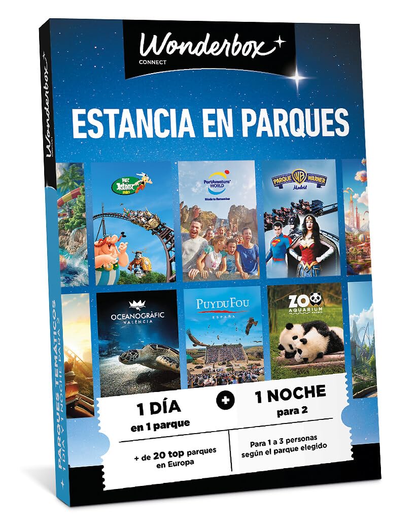 WONDERBOX Connect - Caja Regalo - Multi Parques - Estancia - 1 a 3 pers. | 1 a 3 entradas según el parque elegido - 1 noche para 2 - Más de 20 Top Parques de Europa - Válido durante 27 meses
