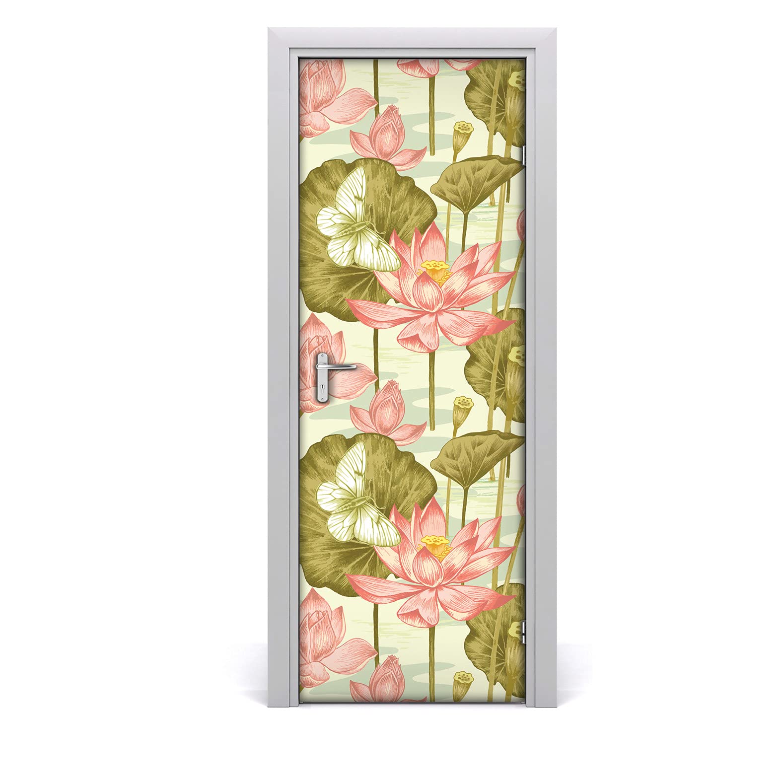 Sticker porte imperméable fleurs rétro revêtement adhésif mural