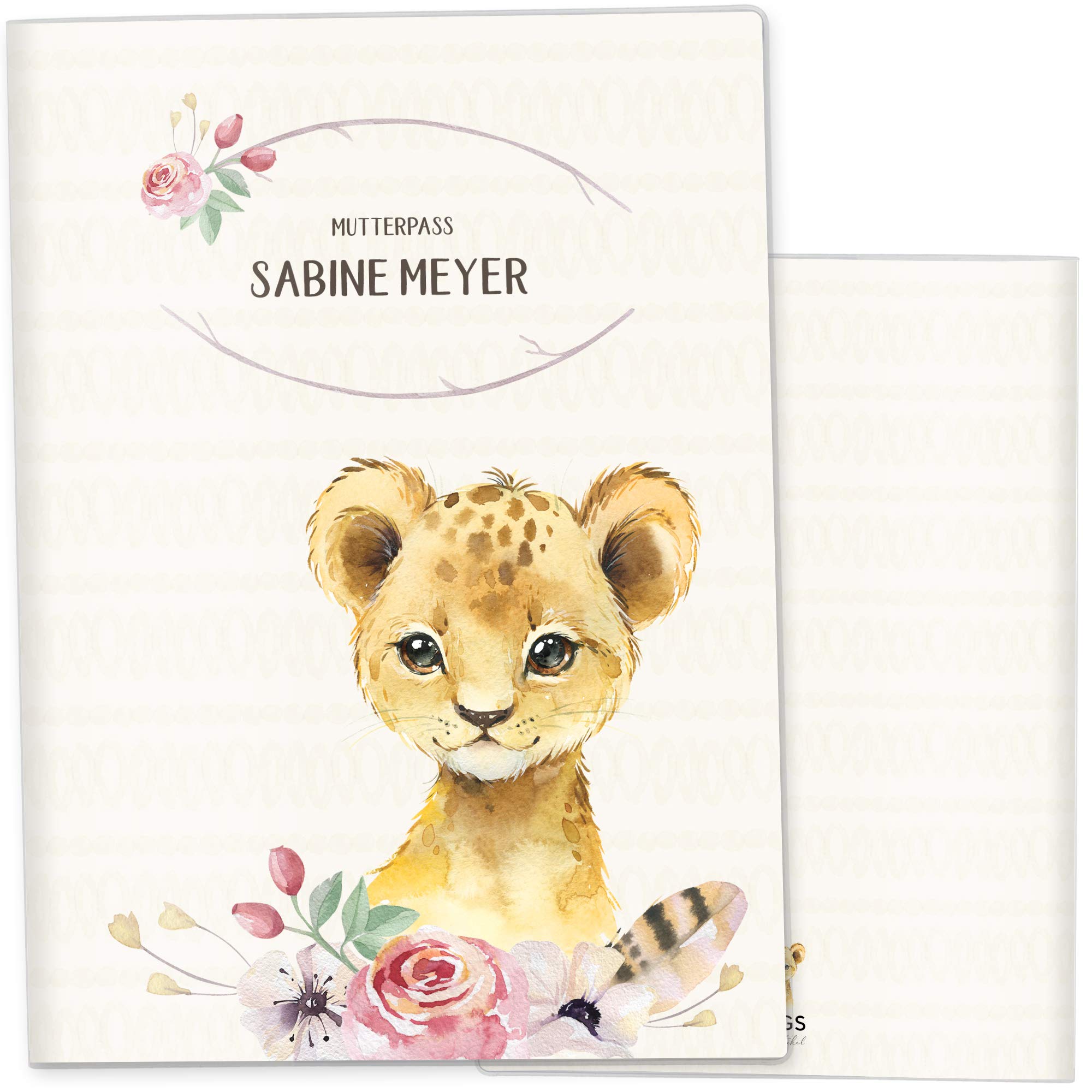 OLGS Mutterpasshülle personalisiert Wildnis | Baby Schwangerschaft Geschenkidee Schutzhülle für den Mutterpass | Für werdende Mütter (Deutsche Mutterpasshülle personalisiert, Löwe)