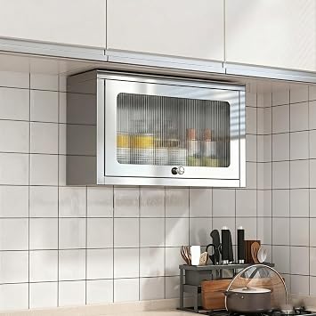 Wall Mounted Stainless Steel Cupboard, Storage Cabinet with Up Flip Door, Medicine Cabinet, Spice Rack, Utensil Organizer for Garage Bathroom Kitchen 40cm/15.7"