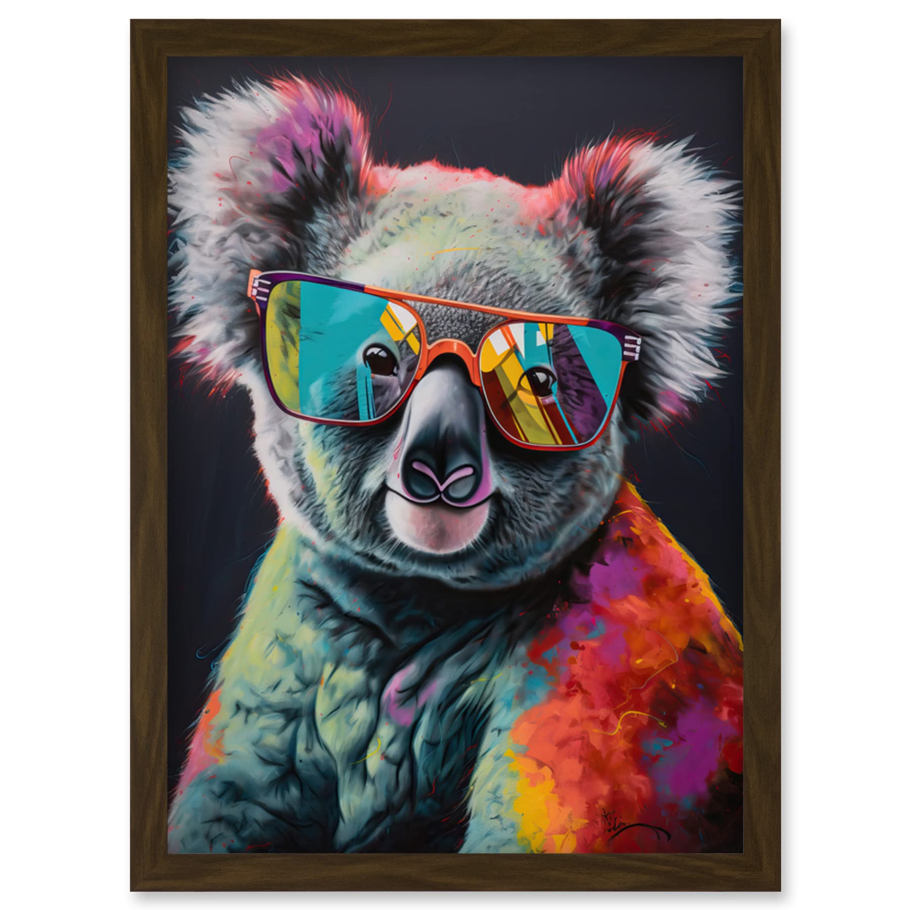 Artery8 Koala Bear with Sunglasses Modern Multicoloured Artwork Framed Wall Art Print A4