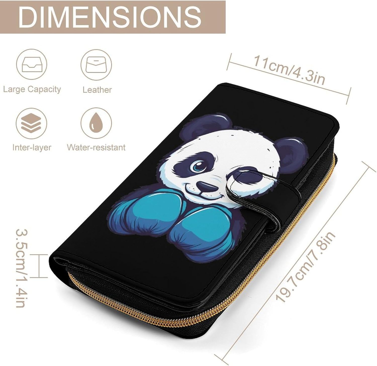 Boxing Panda Funny Long Slim Bifold Wallet Card Holder Purse with Buckle for Men Women