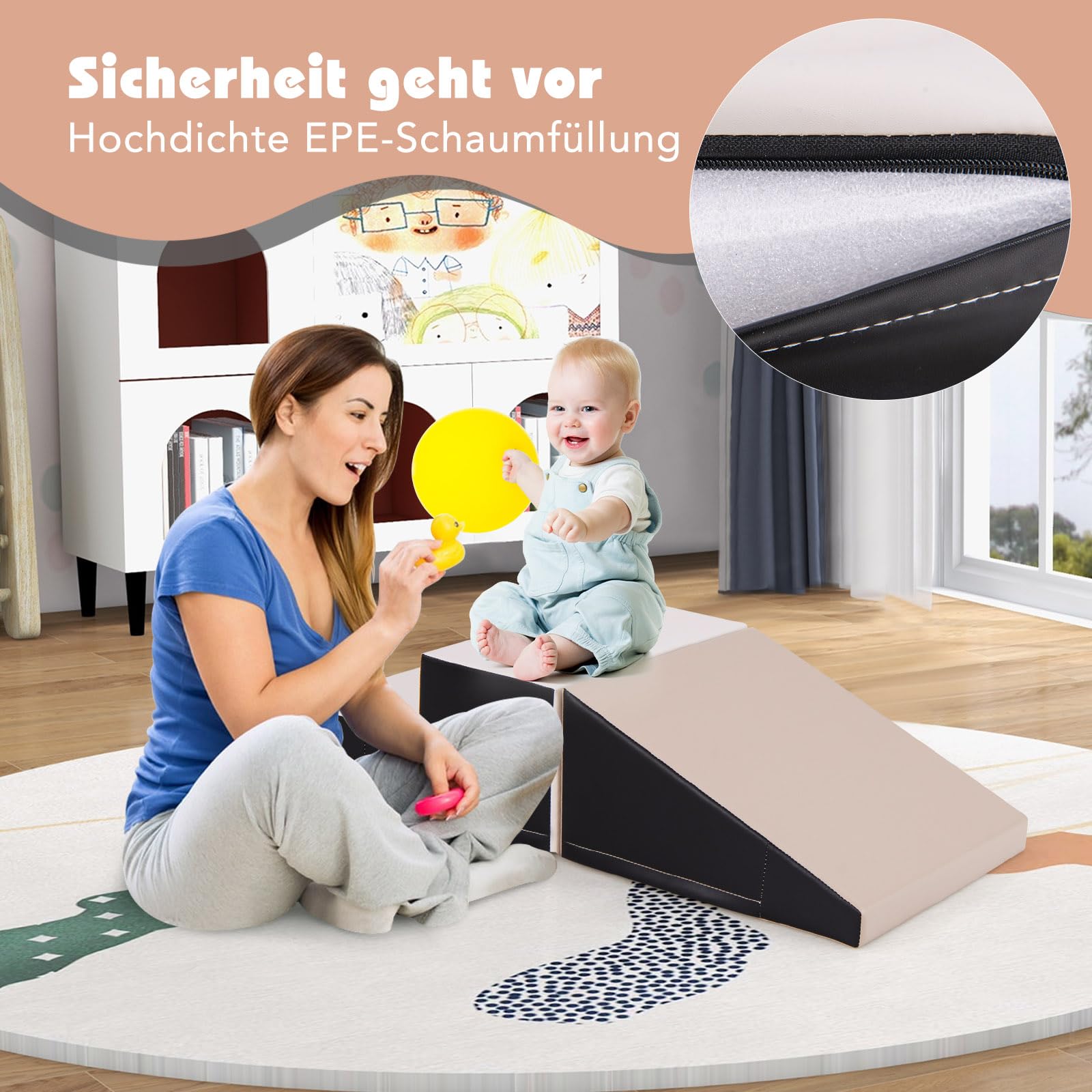 COSTWAY 2 TLG. Schaumstoff Bausteine Kinder, Softbausteine zum Toben und Klettern, Riesenbausteine aus Schaumstoff, Großbausteine Bauklötze für Baby & Kleinkinder (Grau)