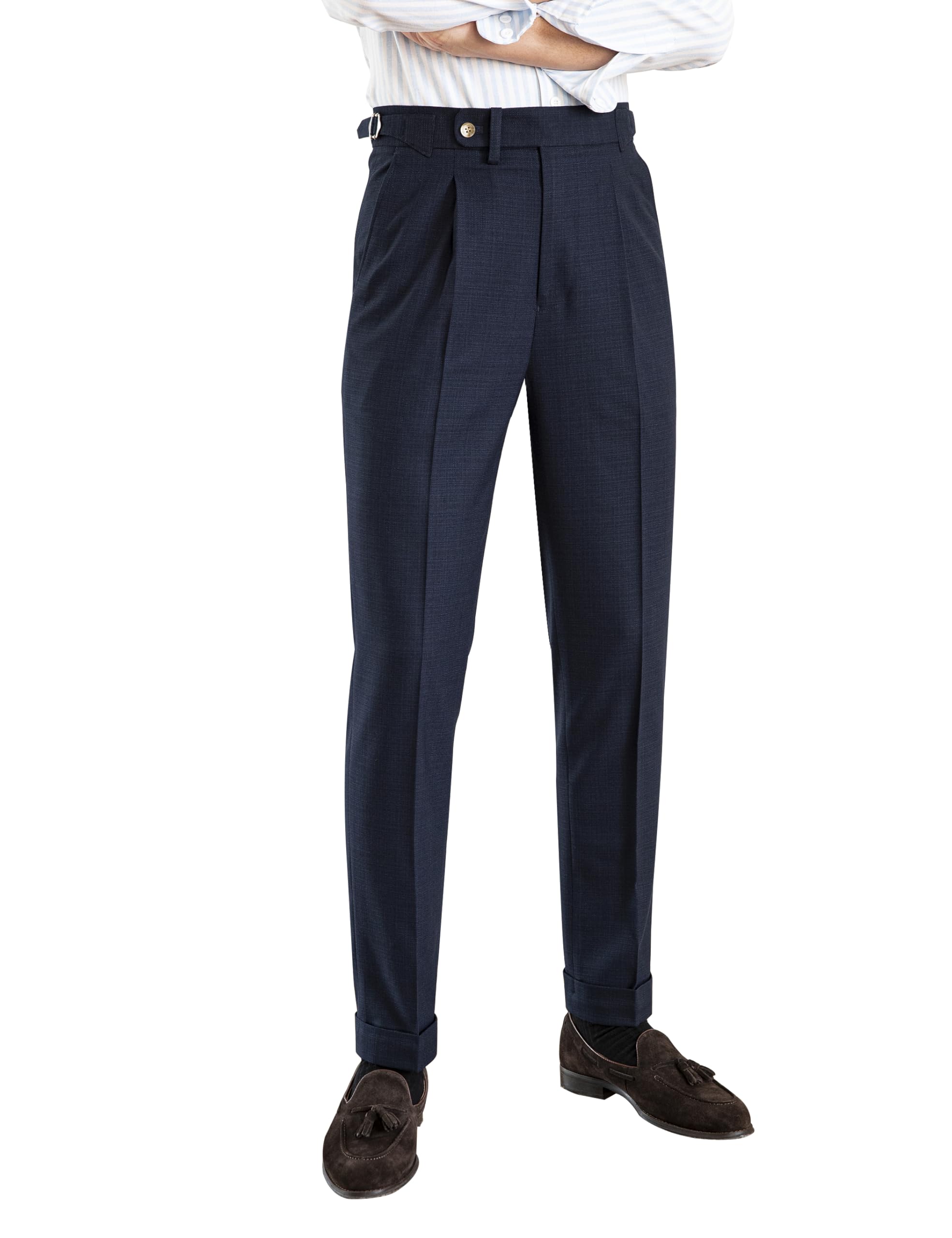 Men's Gurkha Naples Italian Style No Need to tie a Belt High Waisted Dress Pants