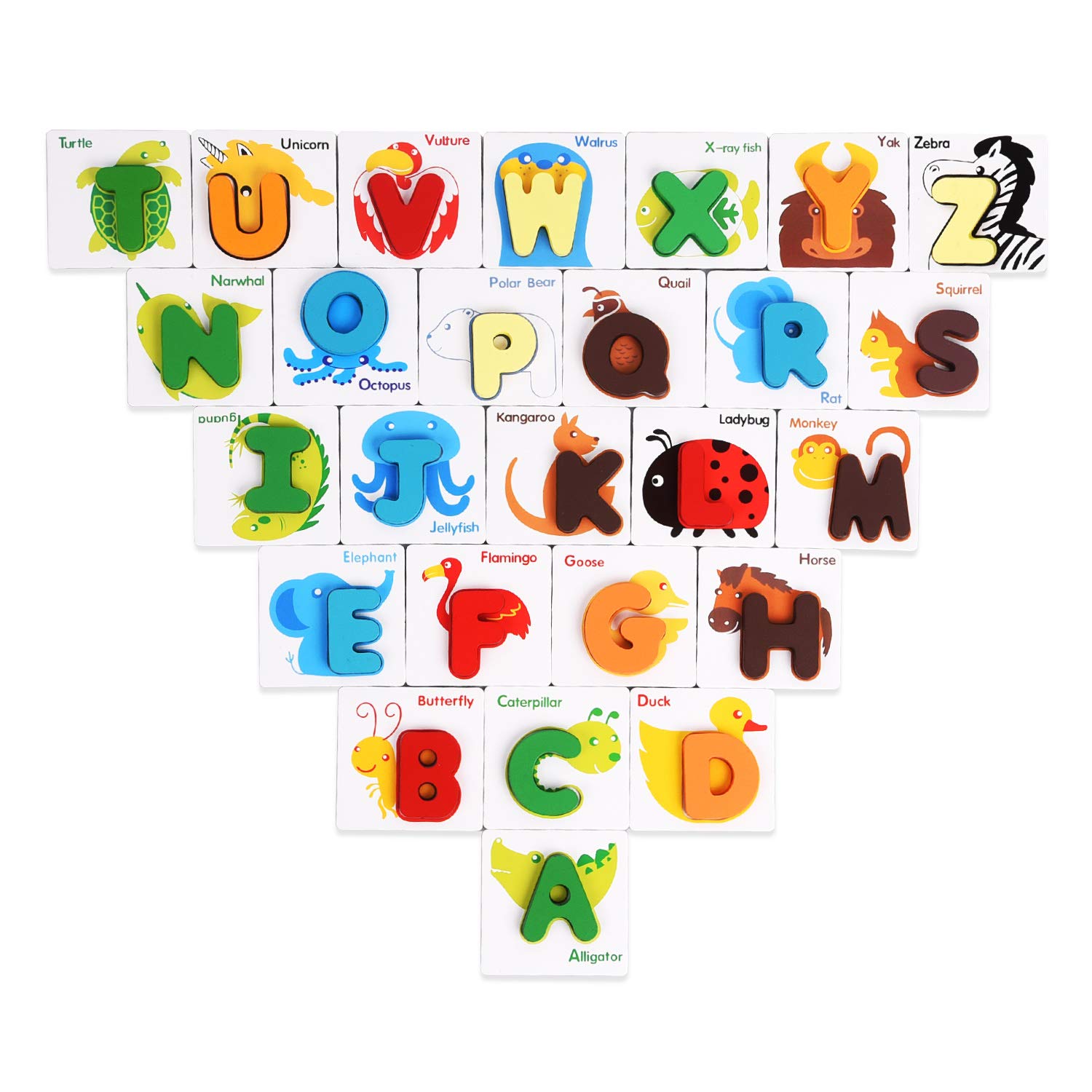 Alphabet Flash Cards, XREXS Toddler ABC Letters Learning Cards, Wooden