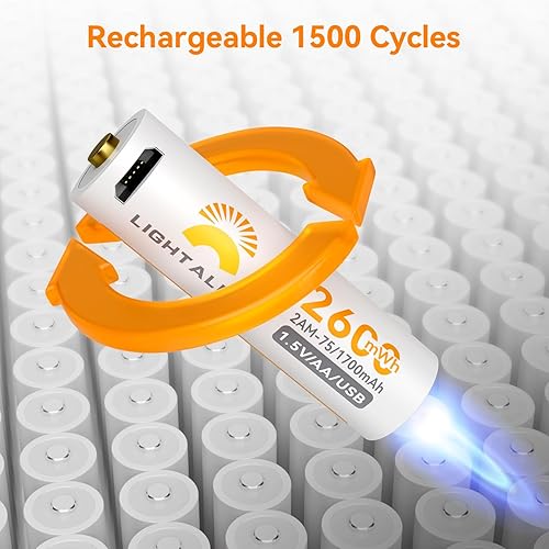 Miniatura 5 de Baterías AA recargables, baterías AA de litio de alta capacidad de 2600 mWh de 1.5 V con cable de carga USB 4 en 1, carga rápida de 1.5 horas, 1500