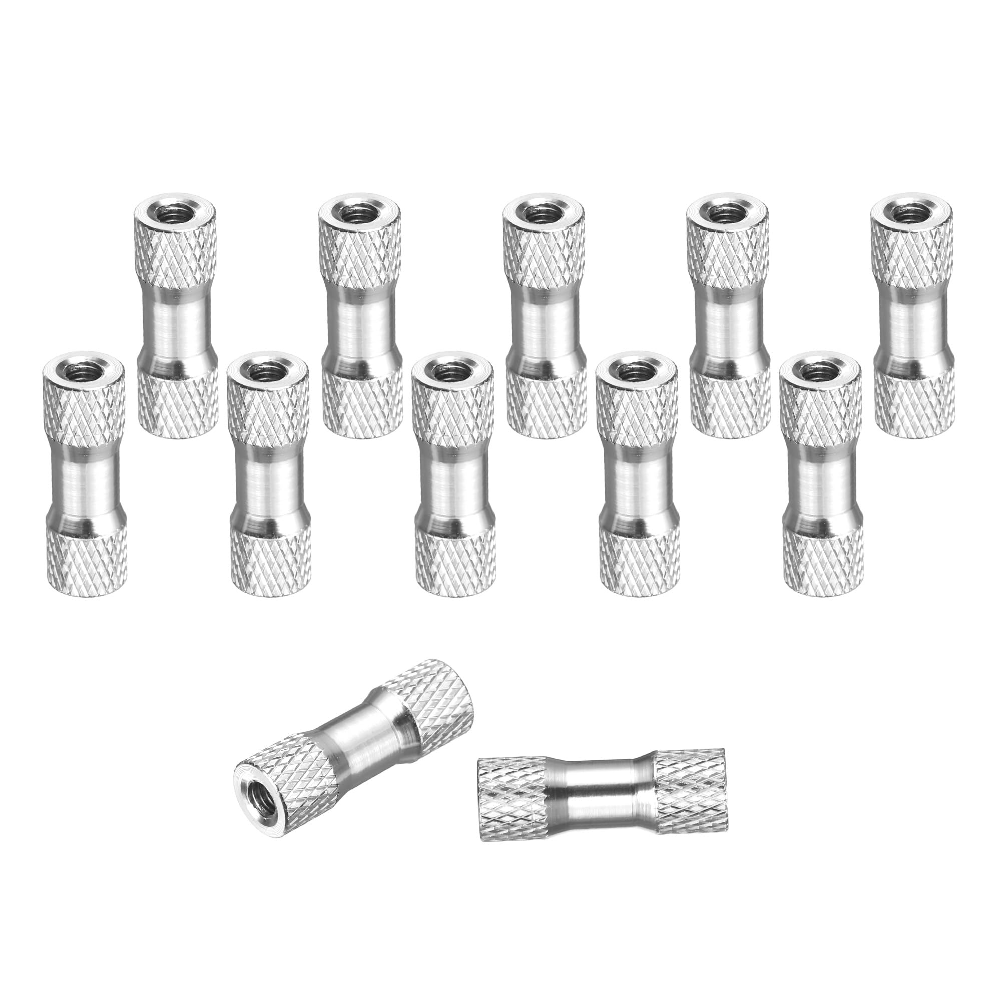 sourcing map 12 Pcs M3 x 18mm Knurled Aluminum Standoff Double-Head Spacer Column for FPV Drone RC Airplane Racing Car Simracing, Silver Tone
