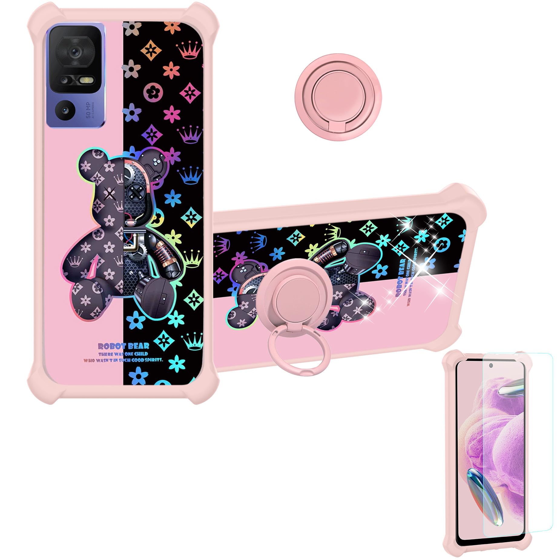 Jitterbug Smart4 Case Compatible with Jitterbug Smart 4 Phone Case Cover [with Tempered Glass Screen Protector][Ring Support][Colorful Reflect Light]