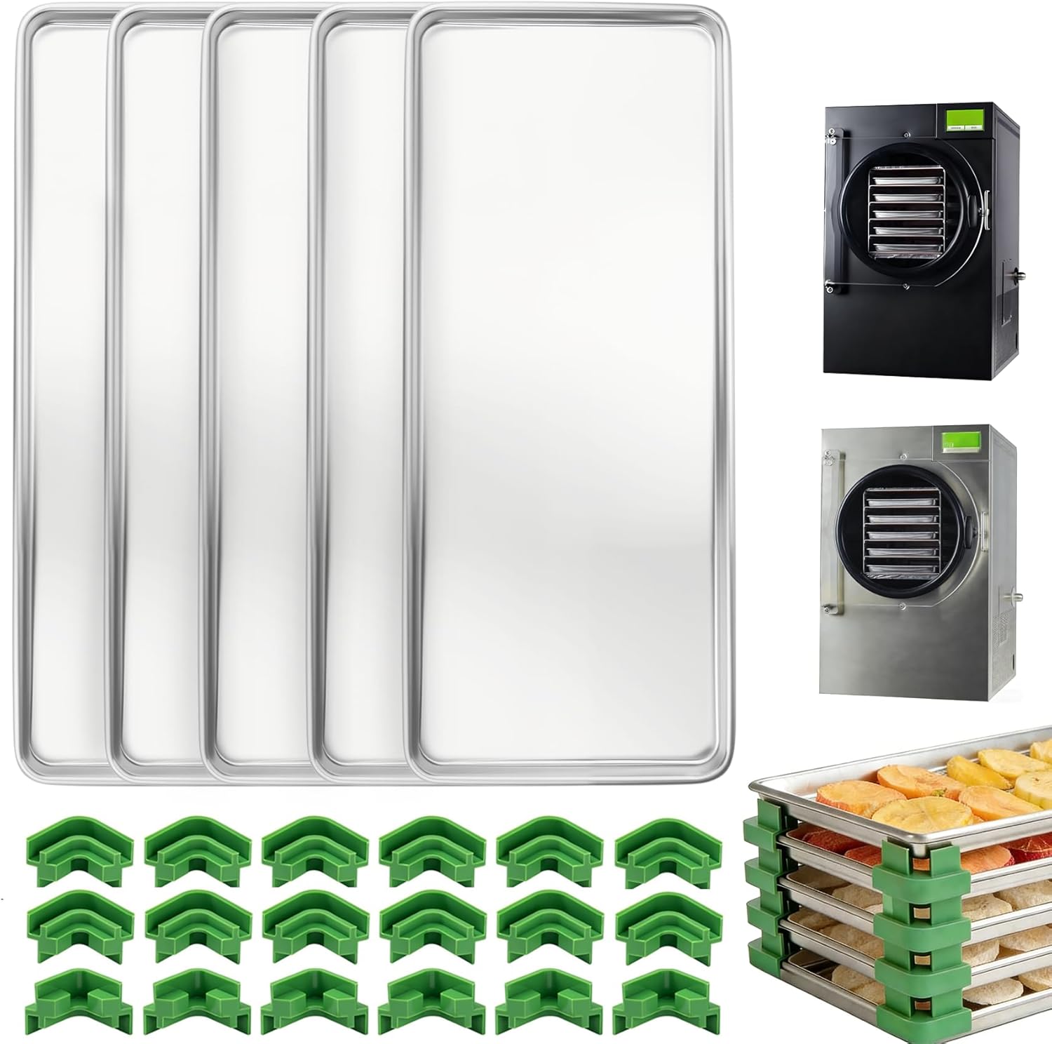 Metal Trays for Harvest Right Freeze Dryer, Compatible with Harvest Right Freeze Dryer Medium Trays (5 Pcs) + 18 Original Tray Stackers Included, Medium Freeze Dryer accessories, 2-year warranty