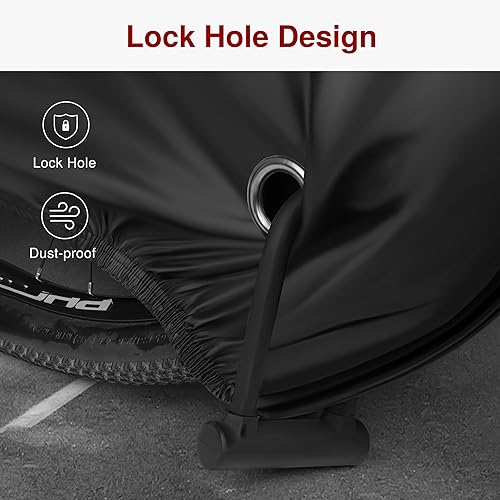 Miniatura 4 de Puroma Cubierta de bicicleta para exteriores, impermeable, impermeable, lluvia, sol, rayos UV, polvo, viento, con agujero de bloqueo para bicicleta