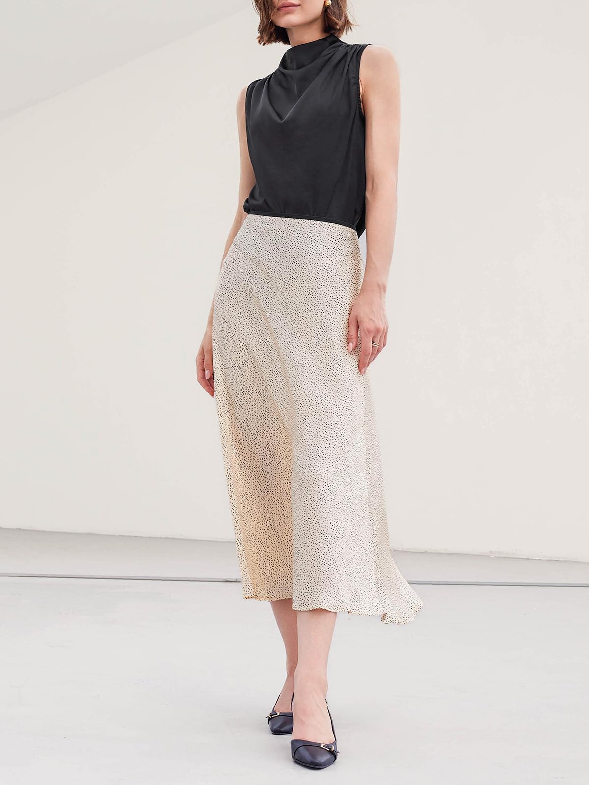 Cicy Bell Camiseta de Tirantes para Mujer, Cuello Alto, de satén, para el Trabajo, Informal, con Volantes, para Verano, Ropa de Negocios
