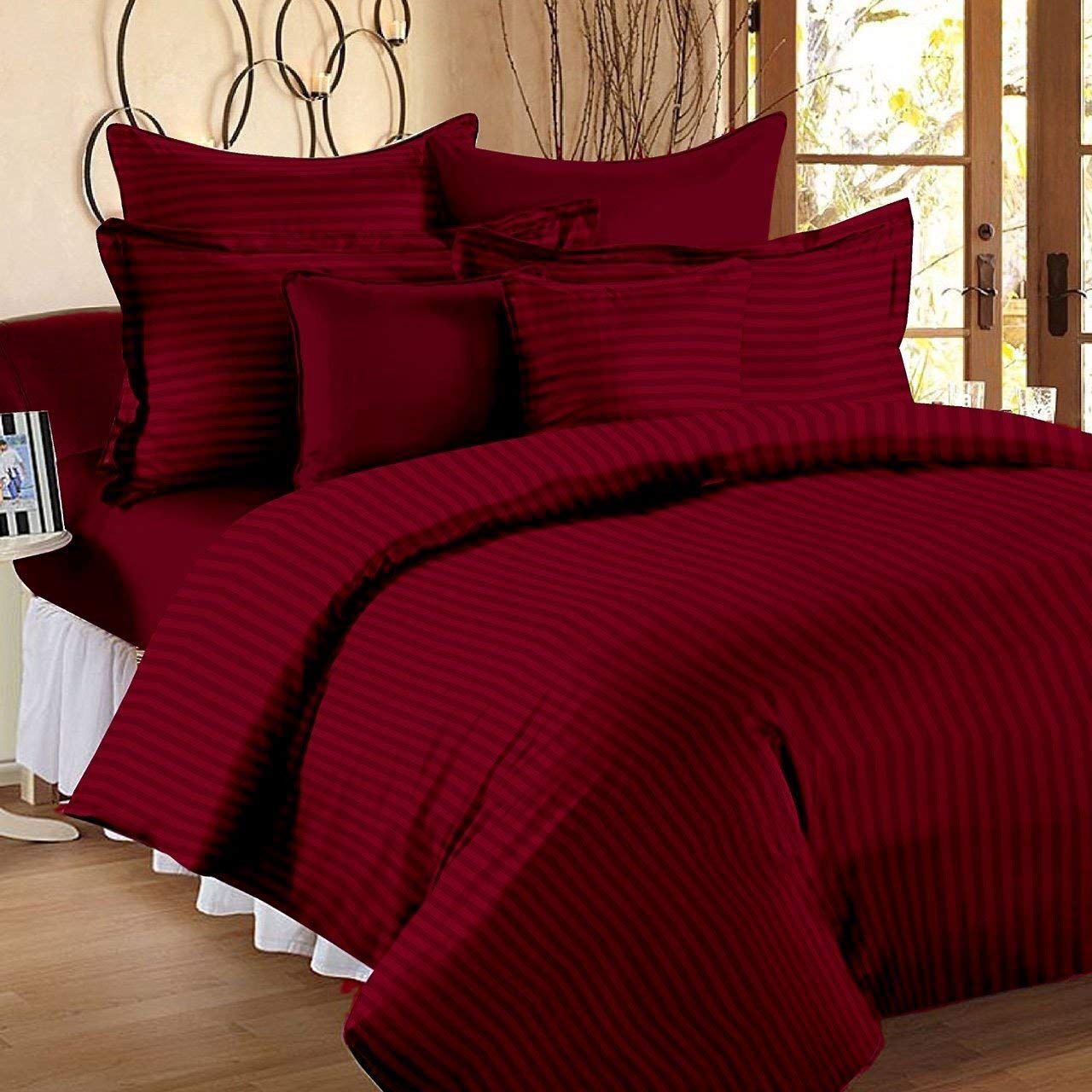 Satin Stripe Zippered Duvet/Quilt/Razai/Comforter Cover (King 92"X102", Wine)-image-31