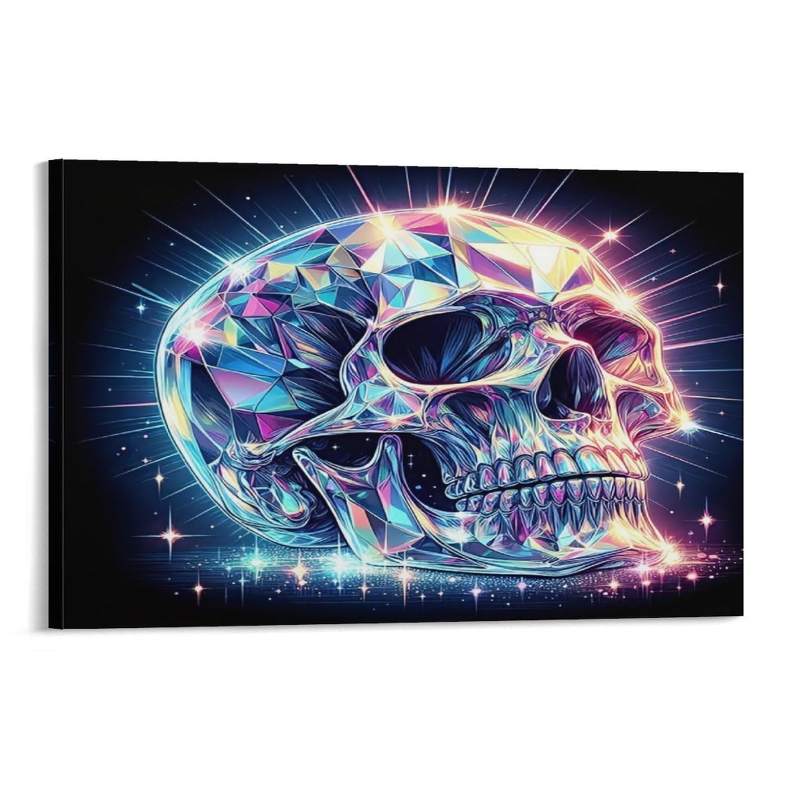 CPLVKWRQJ Crystal Skull Art Single Piece Iridescent Crystal Skull Framed Canvas Print - Bedroom Statement Piece Easy to Clean Ready to Hang 12x18inch(30x45cm)
