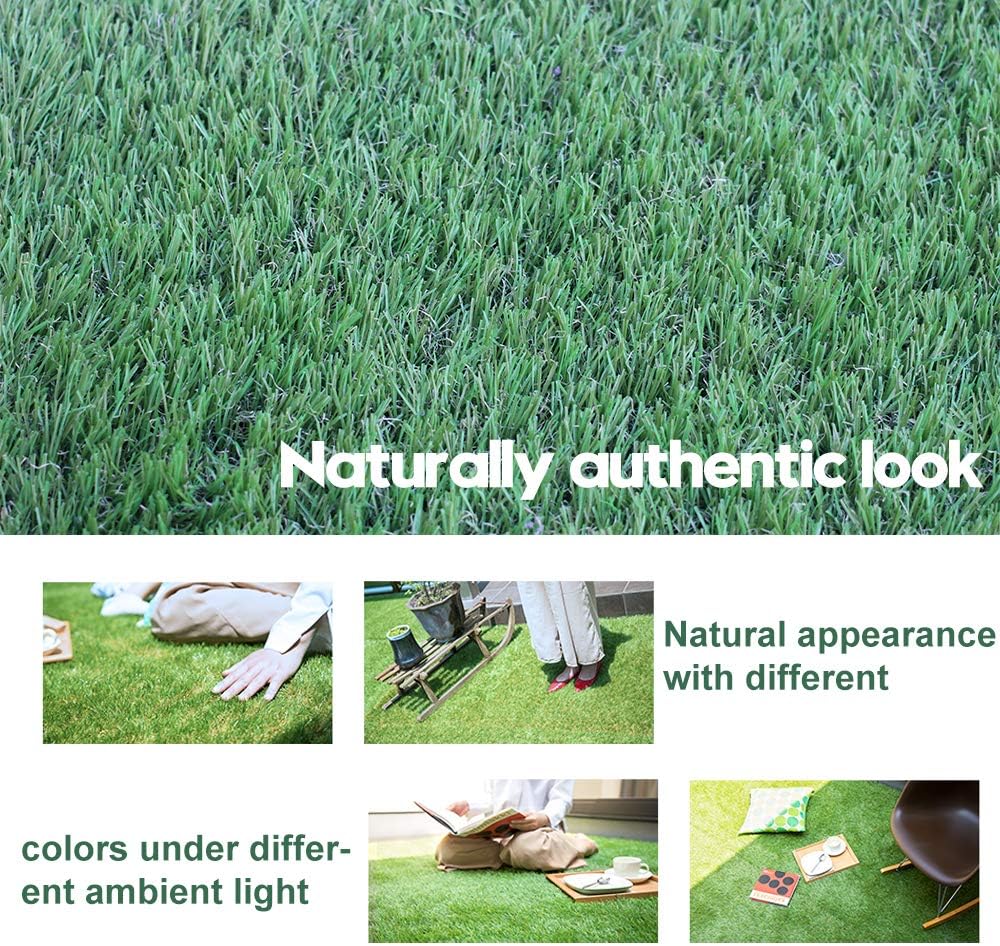 Artificial Grass Turf 12FTX20FT,1,38inch 4 Tone Realistic Synthetic Thick Fake Faux Grass Rug Astroturf Carpet Landscape for Dogs Indoor Outdoor Garden Lawn Mat, with Drainage Holes - Image 5