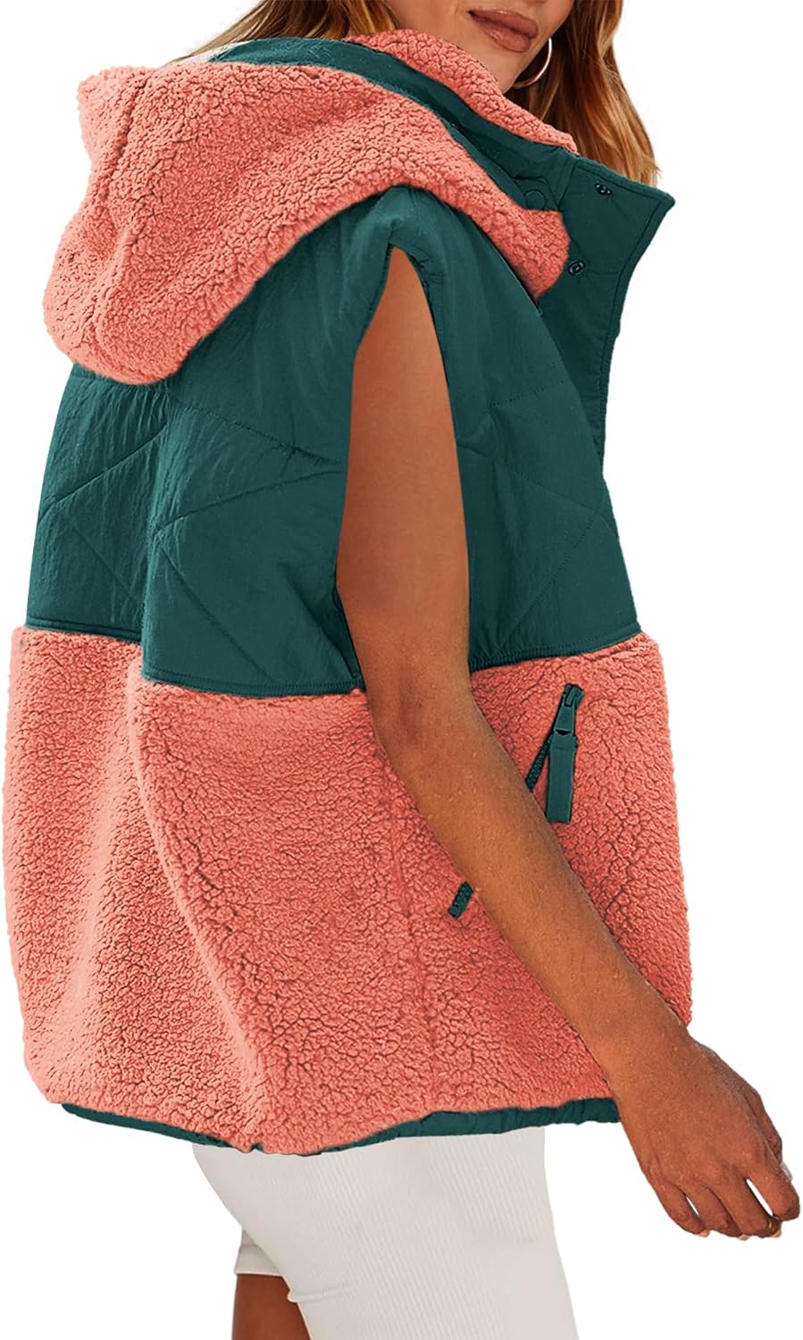 Nirovien Womens Sherpa Vest Oversized Fleece Vest Color Block Quilted Vest Button Down Padded Outwear with Pockets