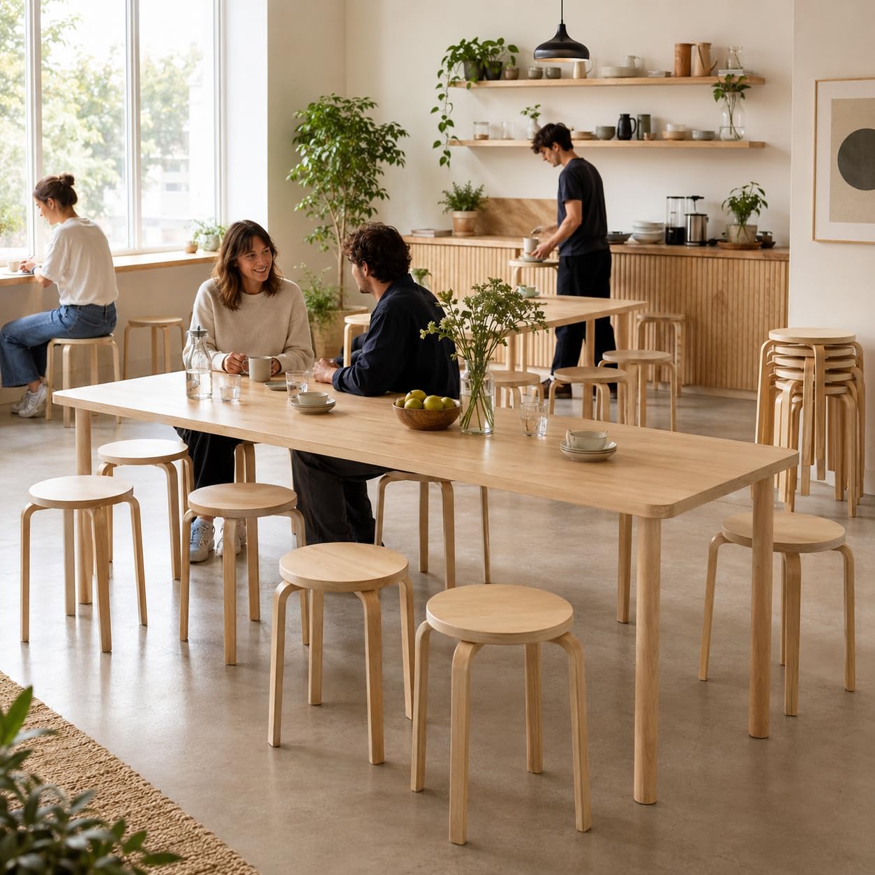 Tabouret Bois Lot de 2 Tabourets Empilables en Bois Tabouret Bas Rond pour Cuisine Salle à Manger Salon Café Maison Bureau Petit Tabouret en Bois Siège d’Appoint Gain de Place