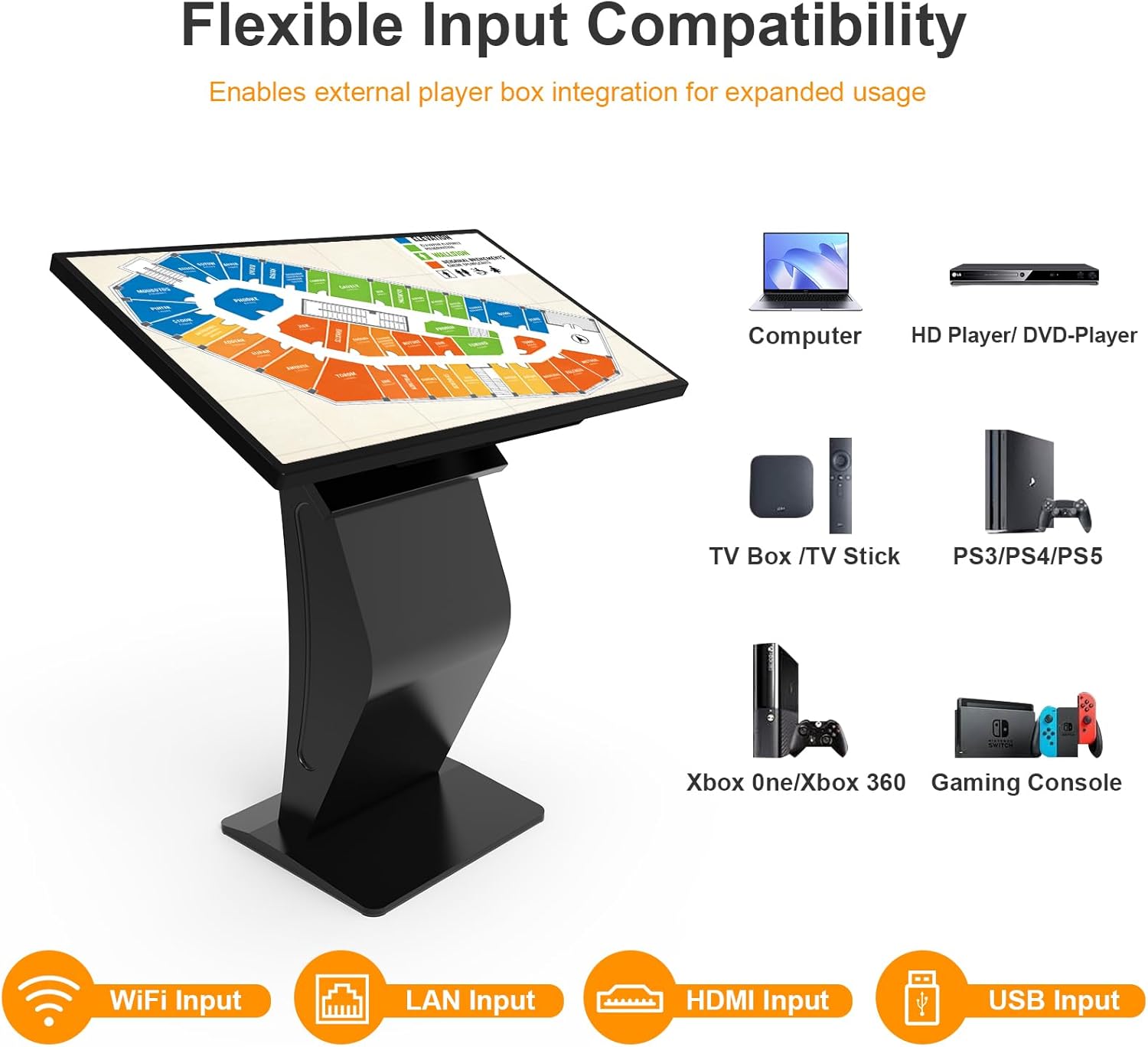 32 Inch Touch Screen Kiosk, 10pt PCAP Touch Screen Digital Signage, Plug&Play K-Style Indoor Digital Signage, Interactive LCD Display Signage, CMS/U-Disk Publish Content, Split Screen, Android 11