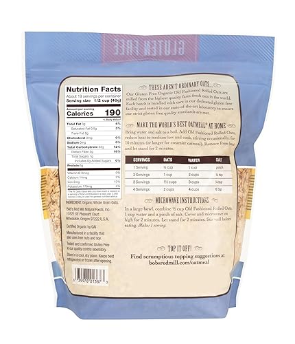 Miniatura 2 de Avena enrollada orgánica a la antigua, sin gluten, 2 libras, Bobs Red Mill Avena - 1 paquete