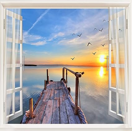Amazon 3d写真壁紙ウィンドウ海の景色自然風景壁壁画リビングルームソファテレビ背景壁紙家の装飾モダン 350 245cm 壁紙