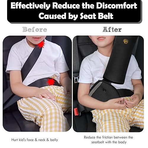 Miniatura 2 de Funda para cinturón de seguridad y ajustador de cinturón de seguridad, paquete de 4 cojines de cinturón de seguridad para niños y ajustador de