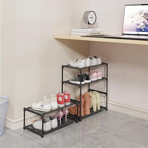 Miniatura 2 de Haizsijin Zapatero pequeño, organizador de almacenamiento de zapatos estrecho apilable, estante de almacenamiento de zapatos de metal para 6 pares