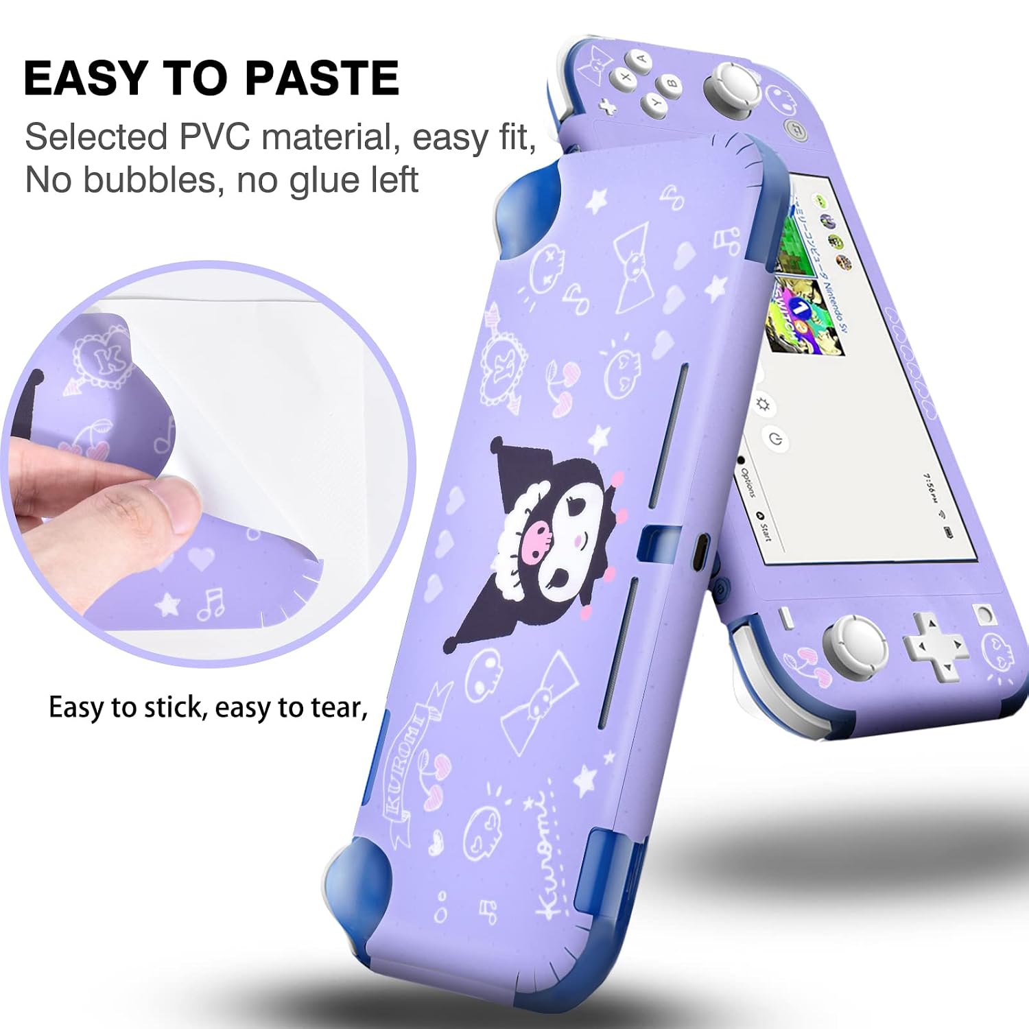 DLseego Switch Lite Skin Sticker Little Devil Rabbit Full Wrap Protective Decal Cute Cartoon Anime Vinyl Console Joy Con Cover - Purple