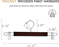 Vista 2 de Amber Home Paquete de 10 perchas de madera de nogal macizo de 14.17 pulgadas, perchas inferiores para pantalones pantalones jeans con 2 clips