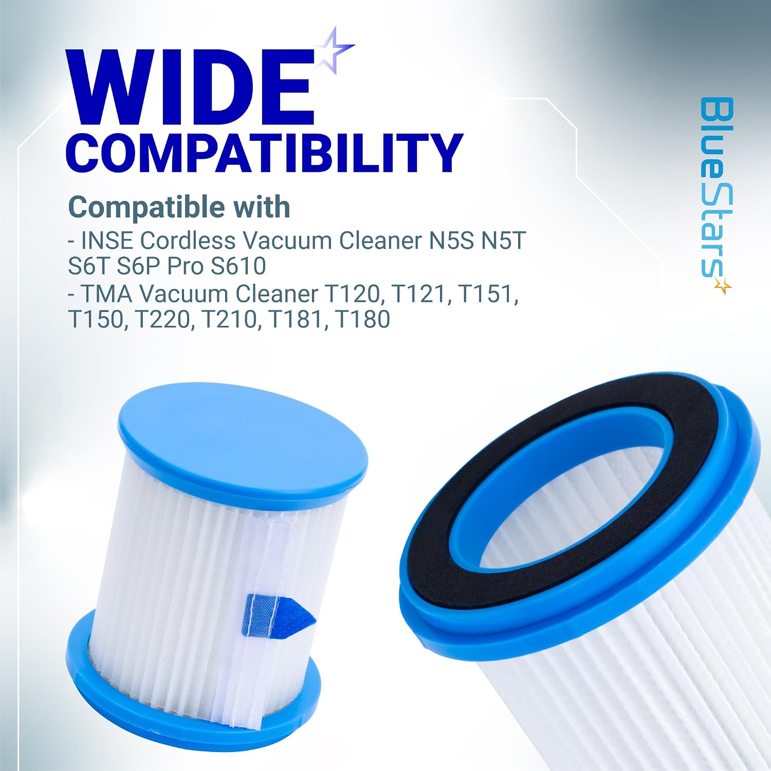 BlueStars 4-Pack HEPA Filter with White Mesh for INSE N5S N5T S6T and Brush image 4