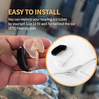 Hearing Aid Tubes - Size #13 Preformed BTE Earmold Tubing 3.5 x 2 mm Hearing Aid Replacement Tube with Gold Lock Hearing Aid Cleaning Kit (6)