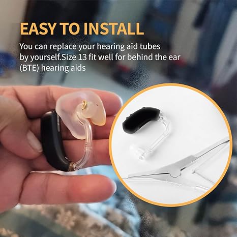 Hearing Aid Tubes - Size #13 Preformed BTE Earmold Tubing 3.5 x 2 mm Hearing Aid Replacement Tube with Gold Lock Hearing Aid Cleaning Kit (6)