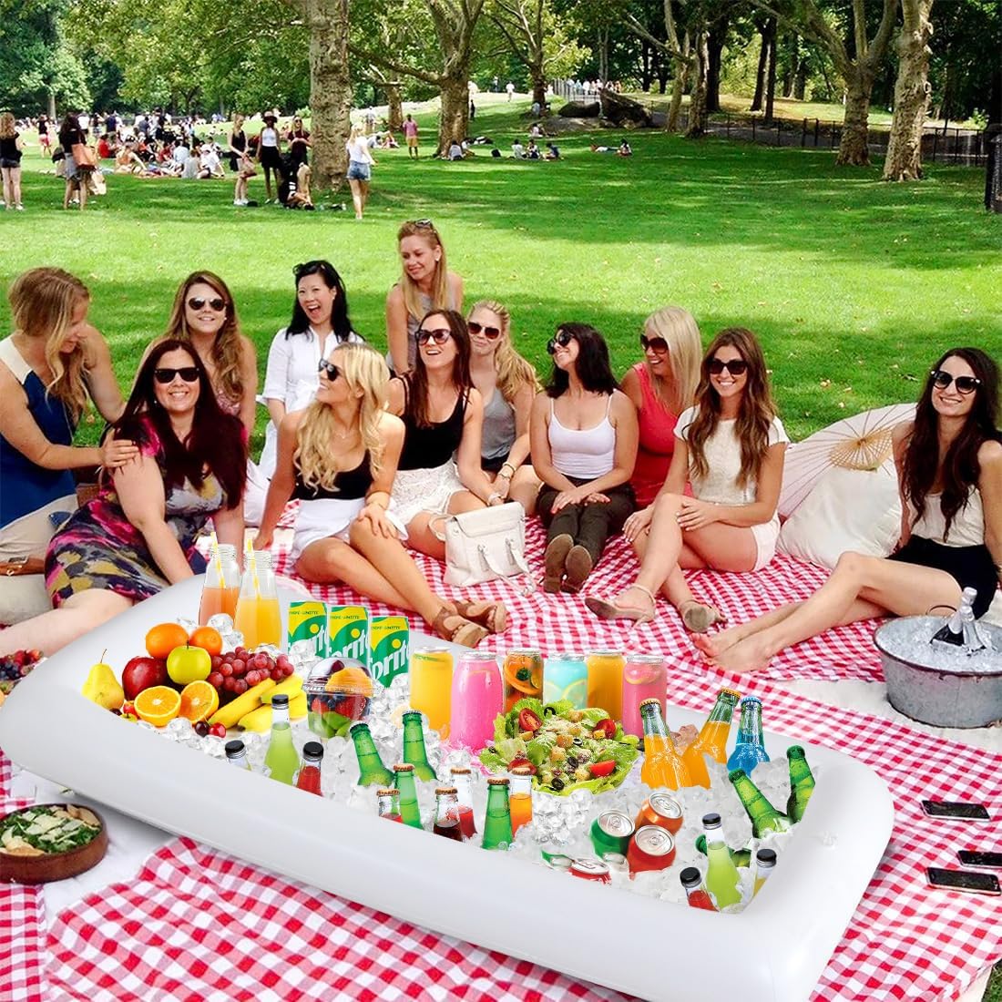 Inflatable Serving Bar & Mesh Food Covers Set, Party Supplies for Picnics Pool Bar Outside Include 1Pcs 53"*25" Inflatable Serving Bar Buffet Cooler, 1Pcs 40"*24" Food Tents