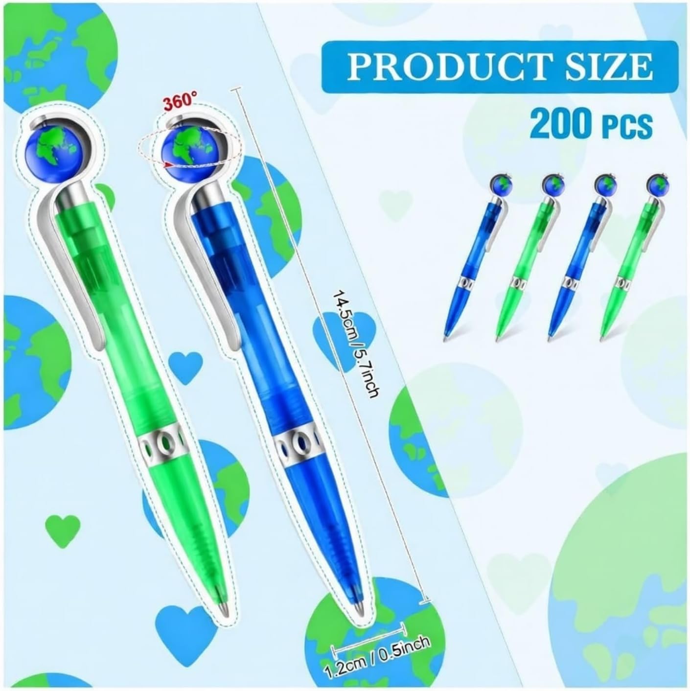 Teling 200 Pcs Earth Retractable Cute Globe Pens Bulk 1.0 mm Tellurion Shape Earth Day Black Ink World Ballpoint Pens for Adults Accessories Office Decoration Supplies