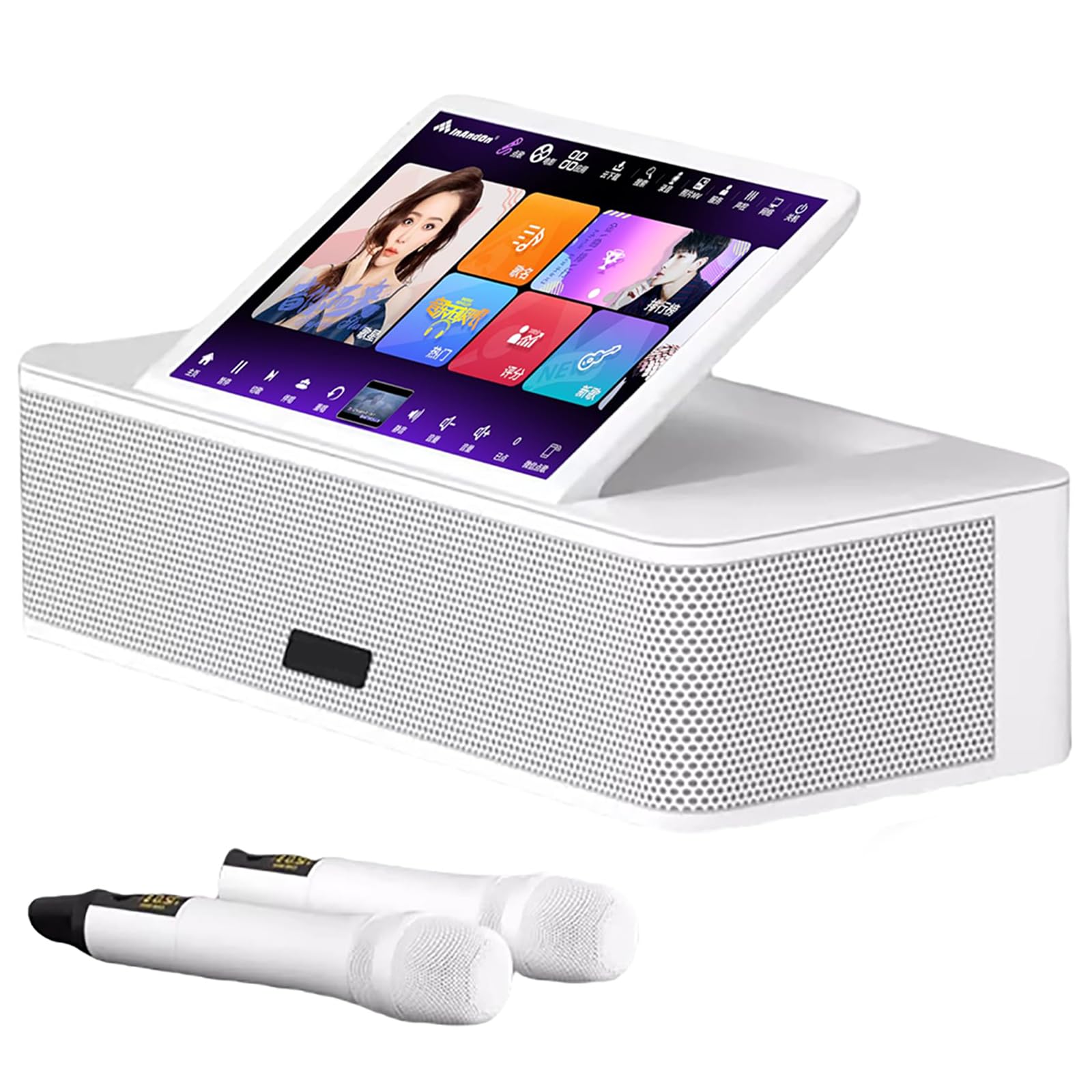 35.6 cm system karaoke z ekranem dotykowym z mikrofonami bezprzewodowymi, pobieraniem w chmurze, YouTube i wyjściem HDMI
